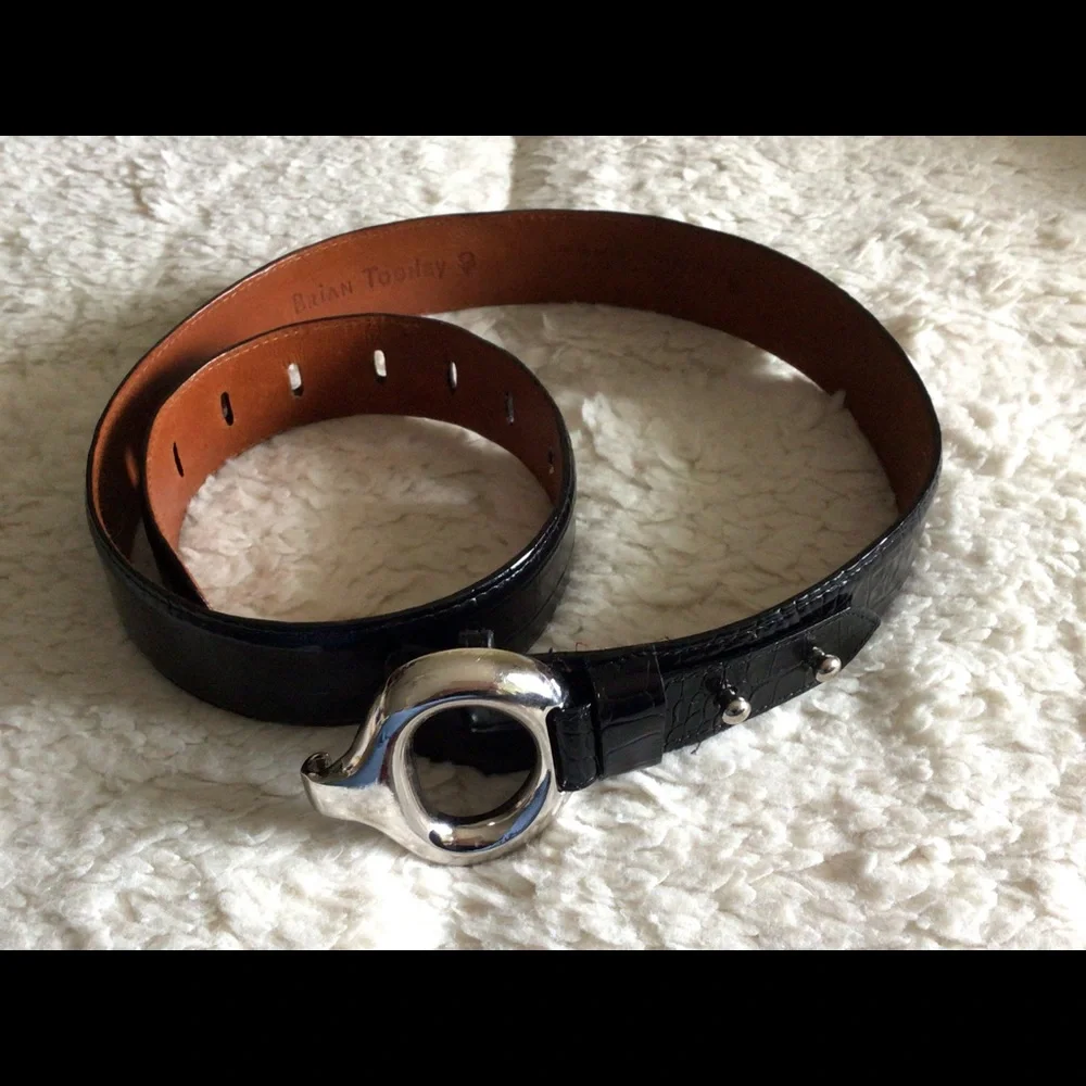 Brian Toohey Exotic Leather Croc Embossed Belt in Black